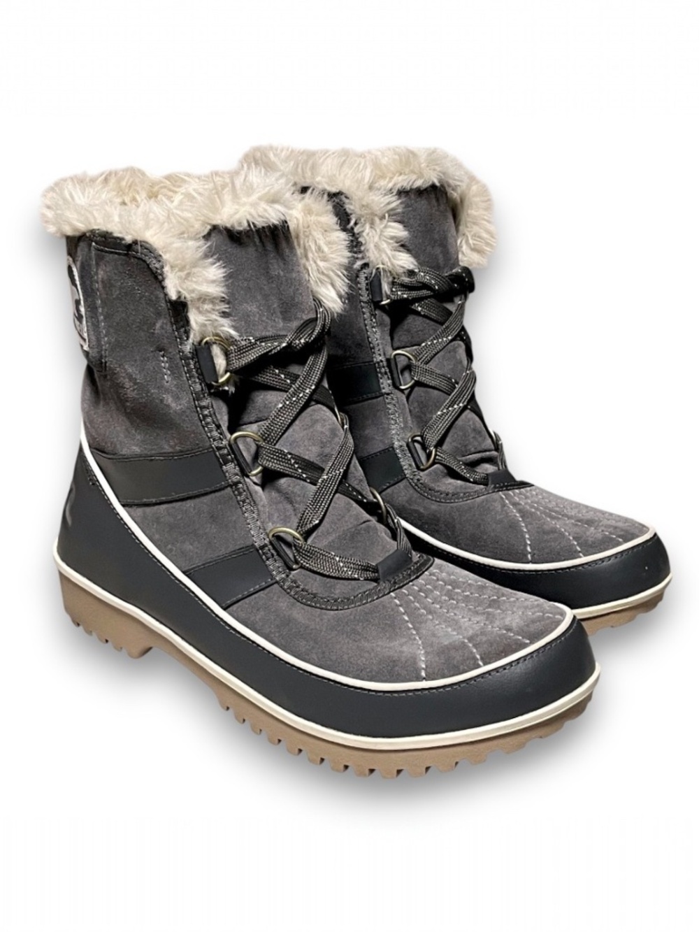 Sorel Tivoli II Waterproof Winter Boots Gray Faux Fur Womens 11